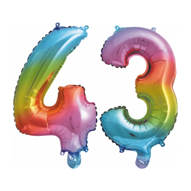 Folieballon 43 jaar Regenboog 86cm