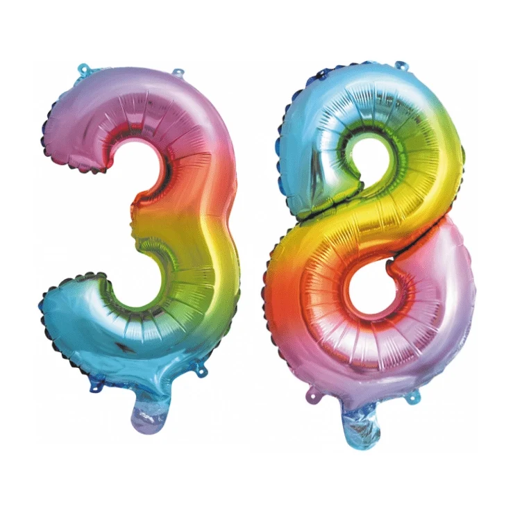 Folieballon 38 jaar Regenboog 41cm