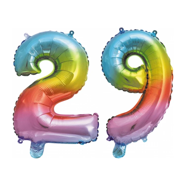 Folieballon 29 jaar Regenboog 41cm