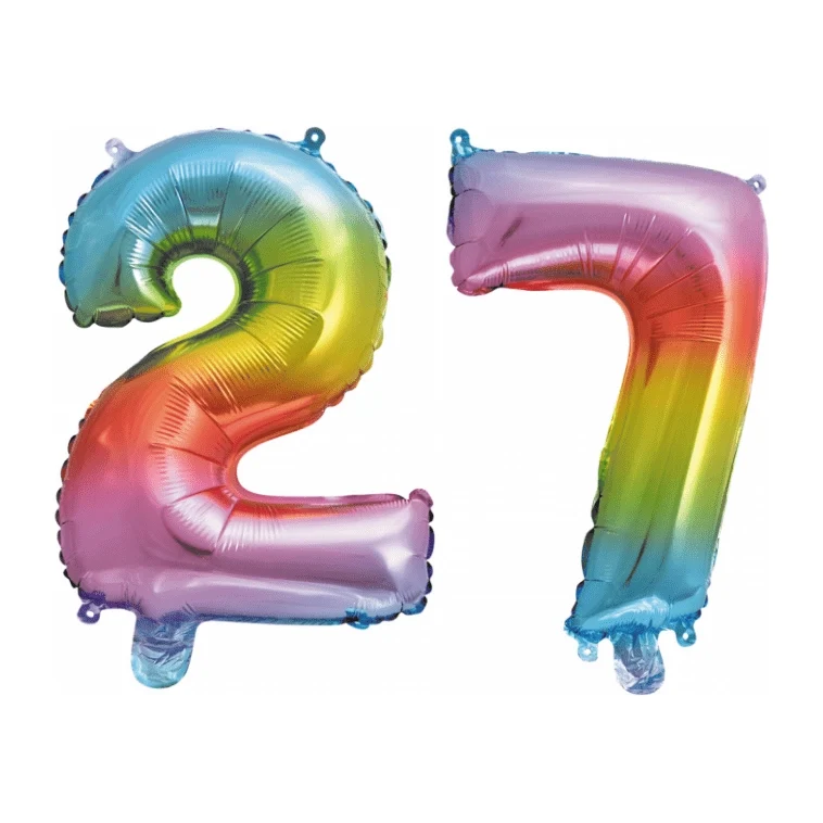Folieballon 27 jaar Regenboog 41cm