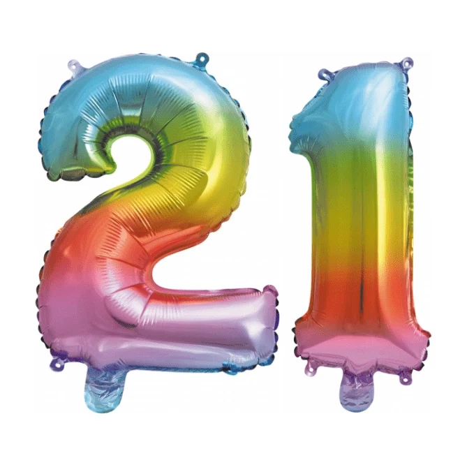 Folieballon 21 jaar Regenboog 86cm