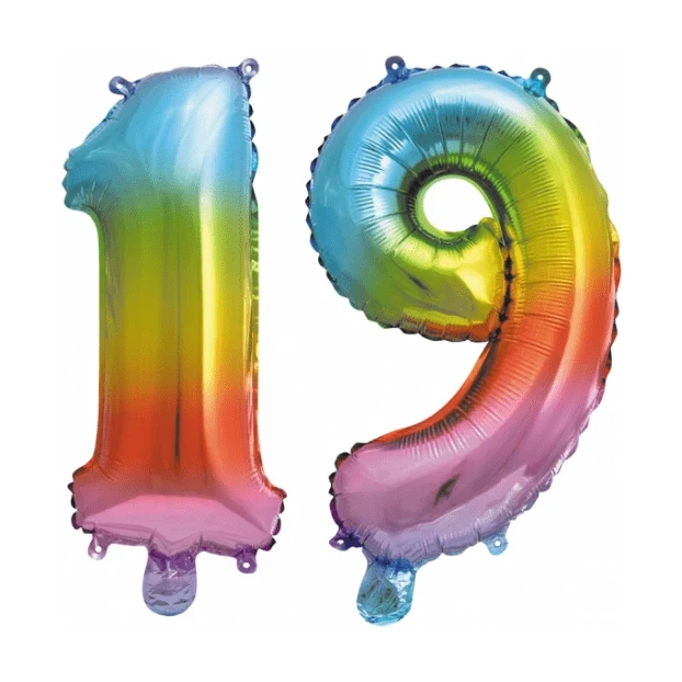 Folieballon 19 jaar Regenboog 41cm