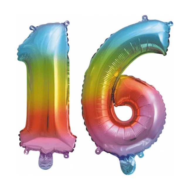 Folieballon 16 jaar Regenboog 41cm