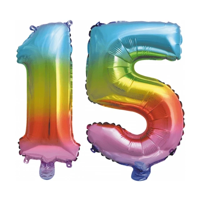 Folieballon 15 jaar Regenboog 86cm