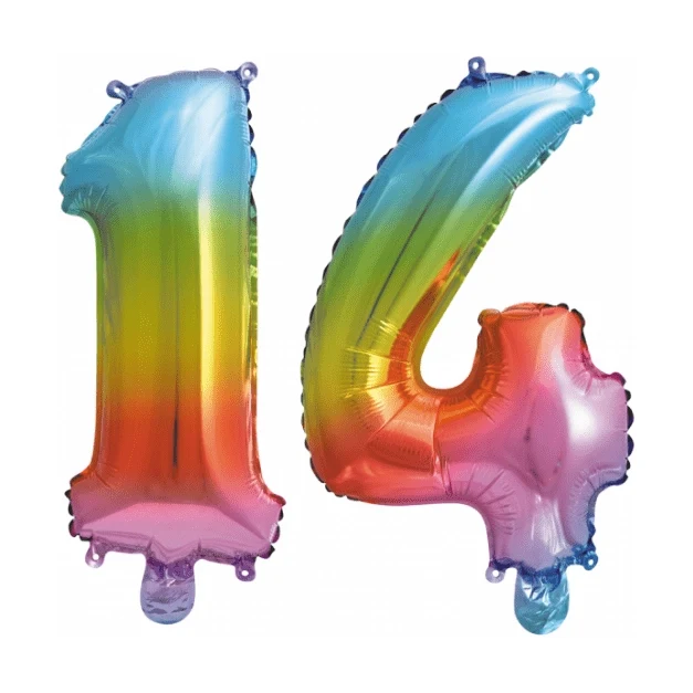 Folieballon 14 jaar Regenboog 86cm