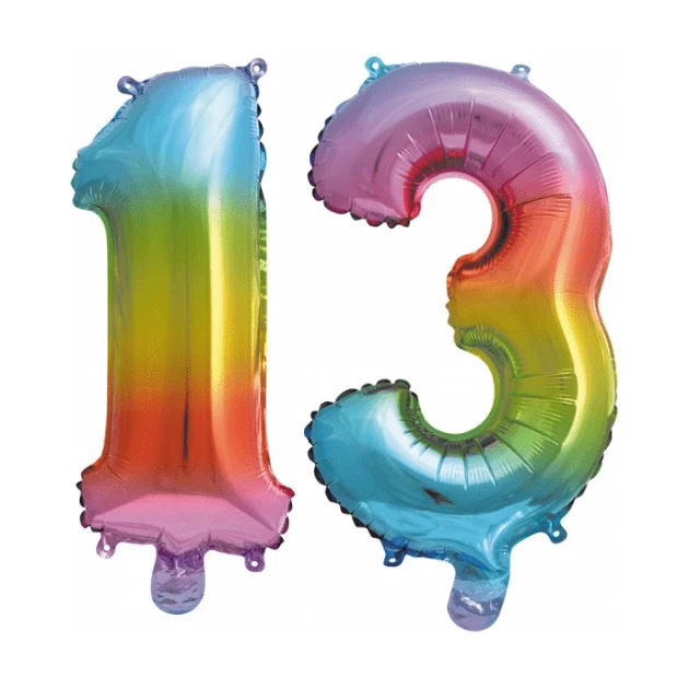 Folieballon 13 jaar Regenboog 41cm
