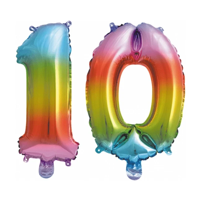 Folieballon 10 jaar Regenboog 41cm