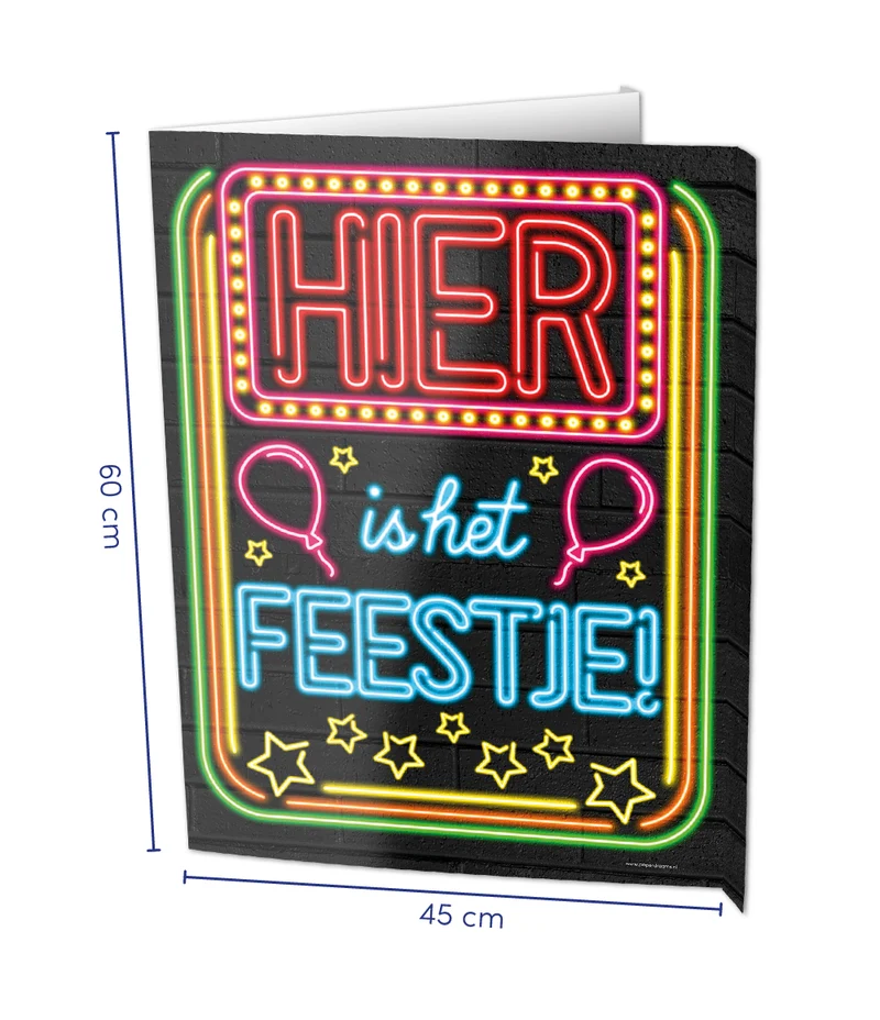 Neon Raambord Hier Is Het Feestje (60x45cm)
