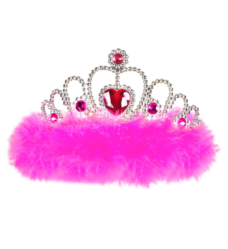 Tiara prinses roze met hartje en roze marabou