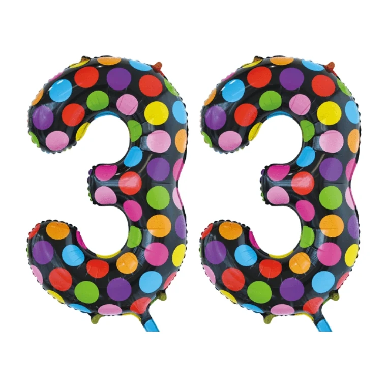 Folieballon 33 jaar stippen 86cm