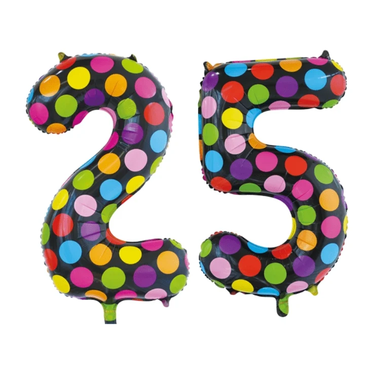 Folieballon 25 jaar stippen 86cm