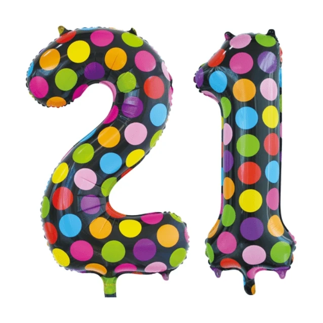Folieballon 21 jaar stippen 86cm