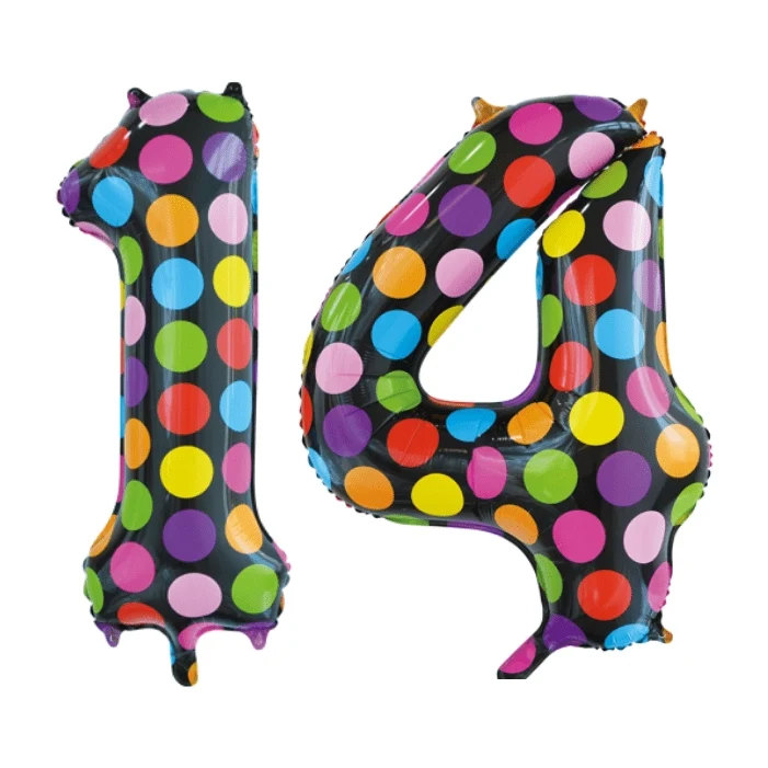 Folieballon 14 jaar stippen 86cm
