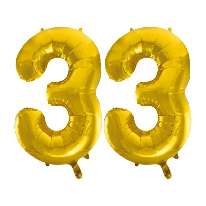 Folieballon 33 jaar Goud 86cm