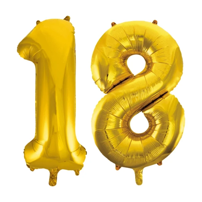 Folieballon 18 jaar Goud 86cm