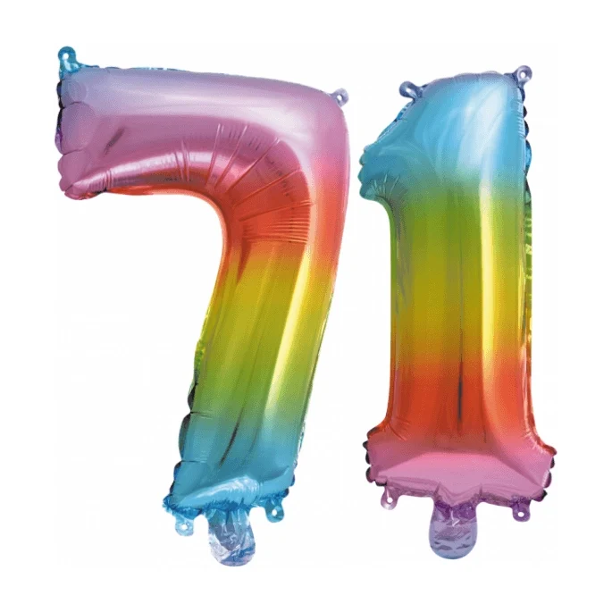 Folieballon 71 jaar Regenboog 41cm