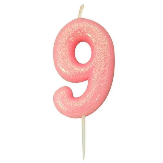Nummerkaars '9' Glitter Roze