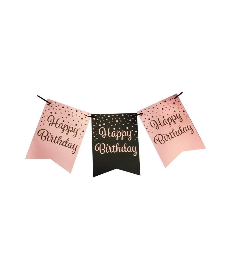 Verjaardagsslinger Vaandel Happy Birthday Roze/Zwart (6m)