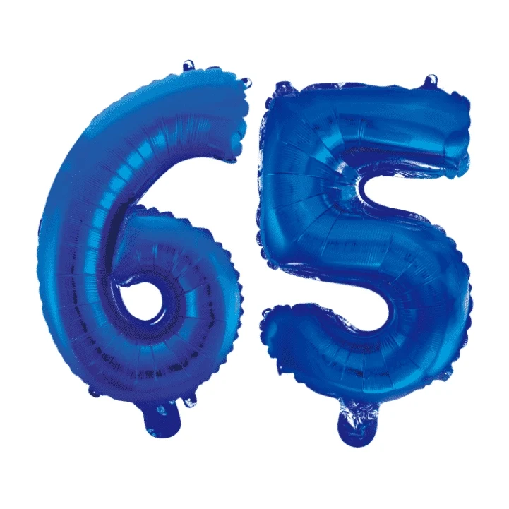 Folieballon 65 jaar blauw 86cm