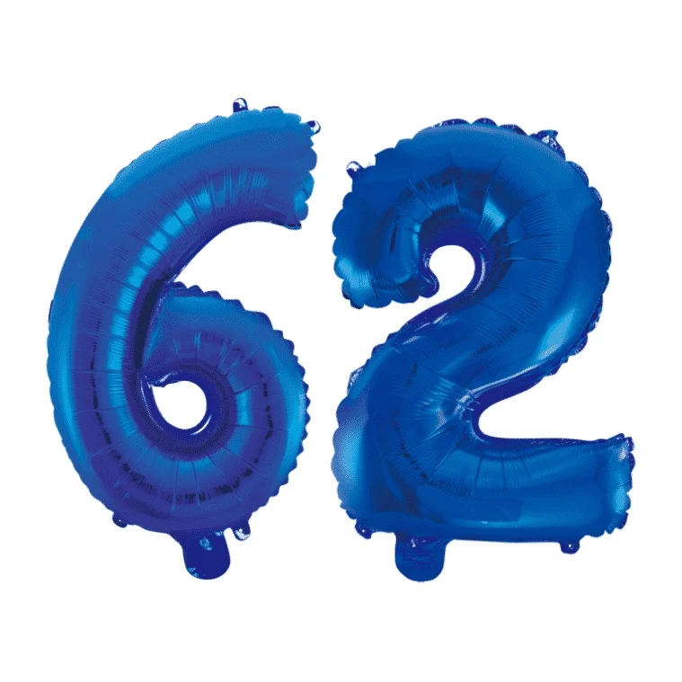 Folieballon 62 jaar blauw 86cm