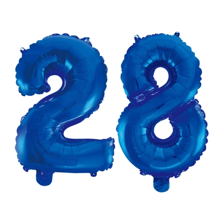Folieballon 28 jaar blauw 86cm