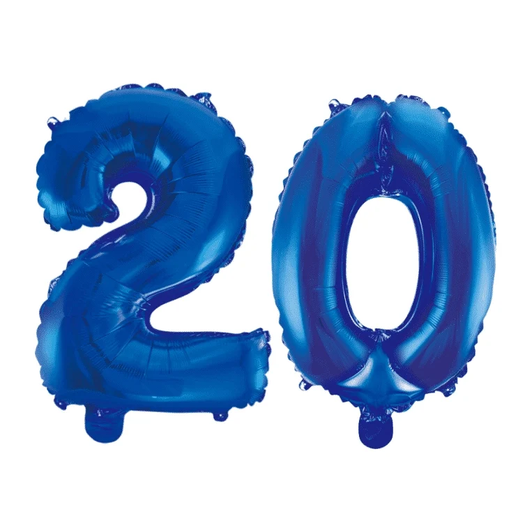 Folieballon 20 jaar blauw 41cm