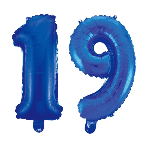 Folieballon 19 jaar blauw 41cm