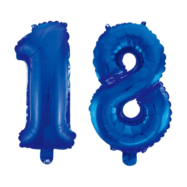 Folieballon 18 jaar blauw 41cm