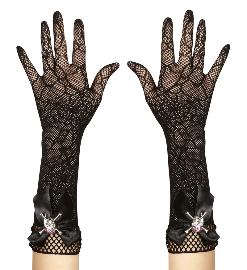 Handschoenen spinnenweb met strass schedel