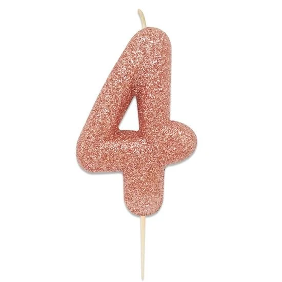 Nummerkaars '4' Glitter Roségoud