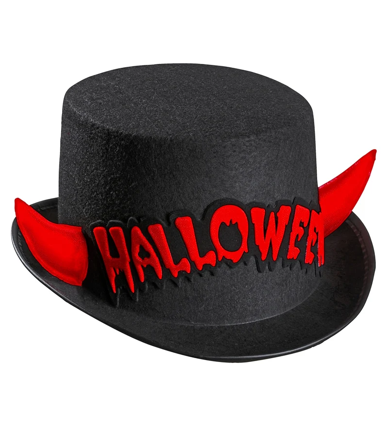 Zwarte hoge hoed Halloween met duivel hoorntjes