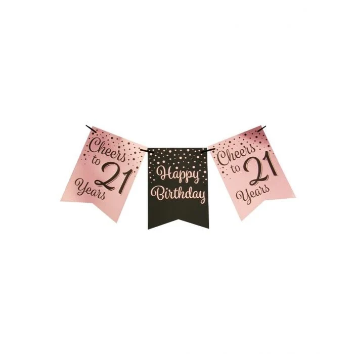 Verjaardagsslinger Vaandel 21 Jaar Roze/Zwart (6m)