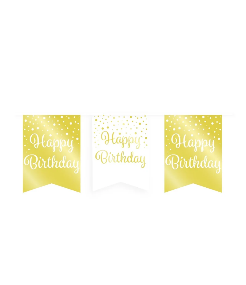 Verjaardagsslinger Vaandel Happy Birthday Goud/Wit (6m)