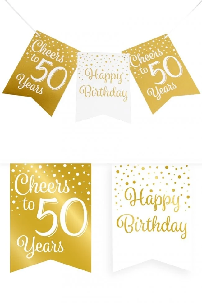 Verjaardagsslinger Vaandel 50 Jaar Goud/Wit (6m)
