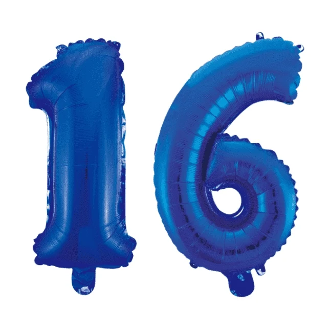 Folieballon 16 jaar blauw 41cm