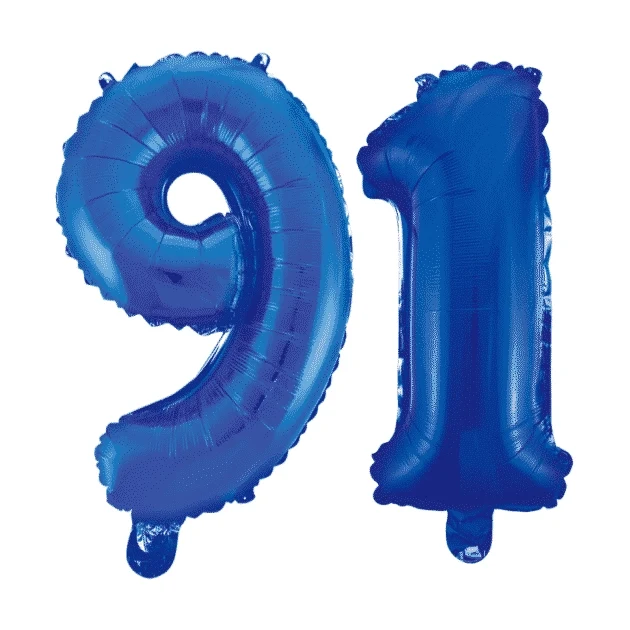 Folieballon 91 jaar blauw 41cm