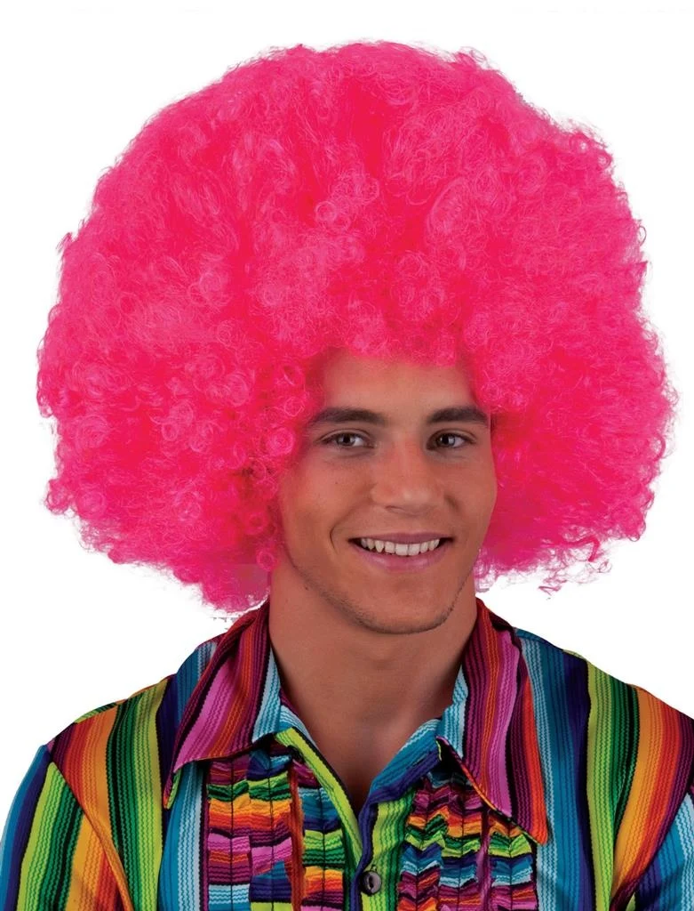 Mega afro pruik Nikki in roze/fuchsia