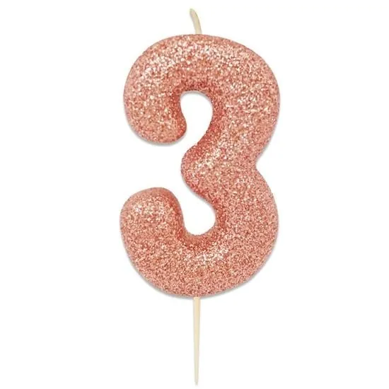 Nummerkaars '3' Glitter Roségoud
