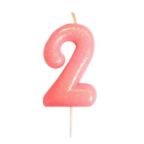 Nummerkaars '2' Glitter Roze