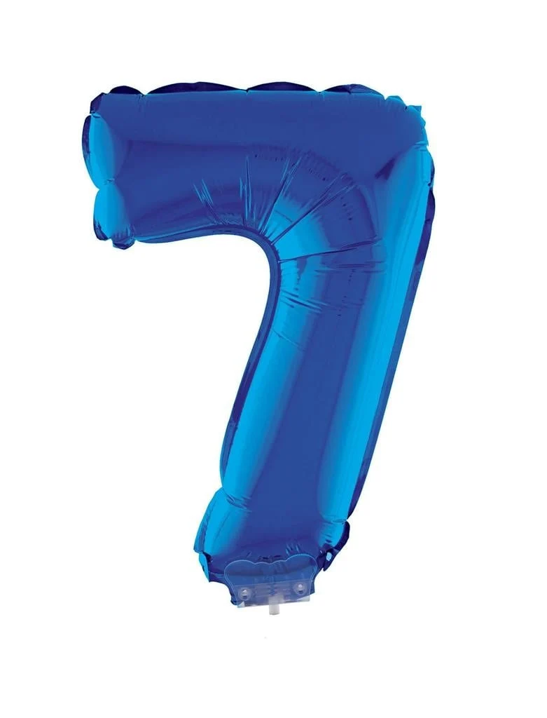 Folieballon Klein Cijfer '7' Blauw Met Stokje (41cm)