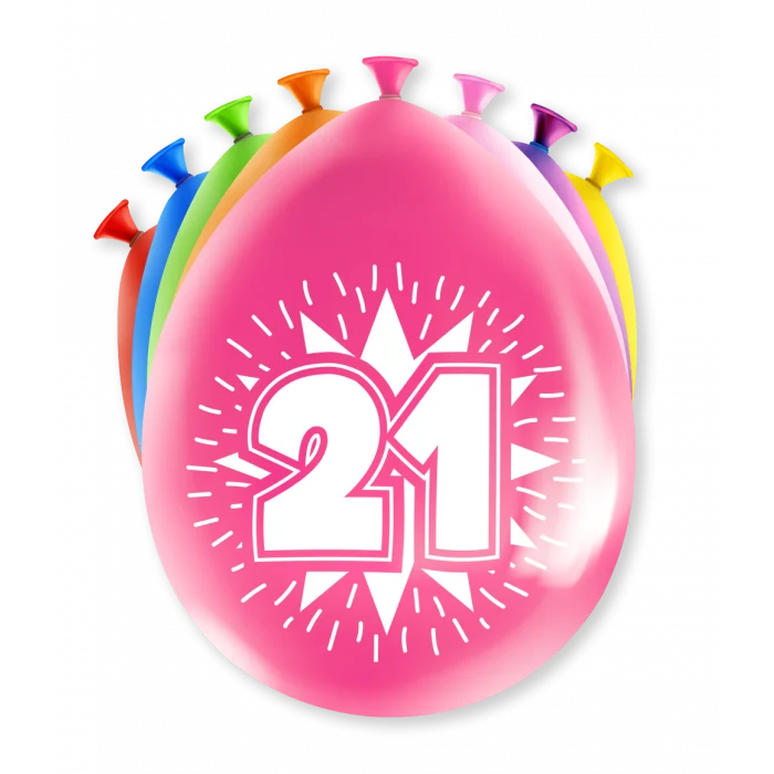 Party Ballonnen Hoera 21 jaar (8st)