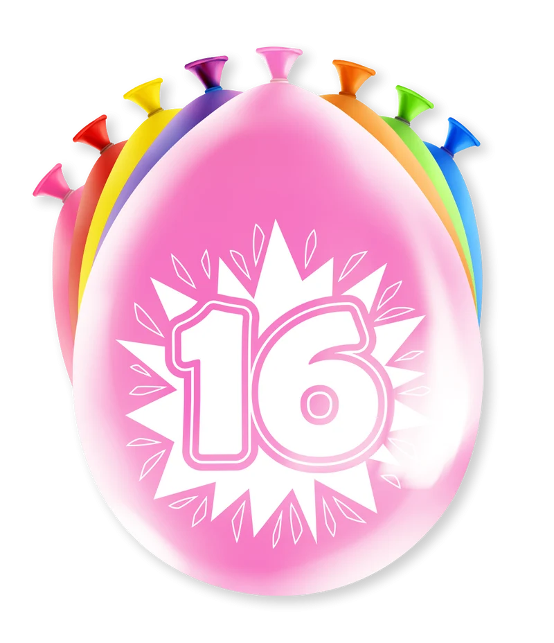 Party Ballonnen Hoera 16 jaar (8st)