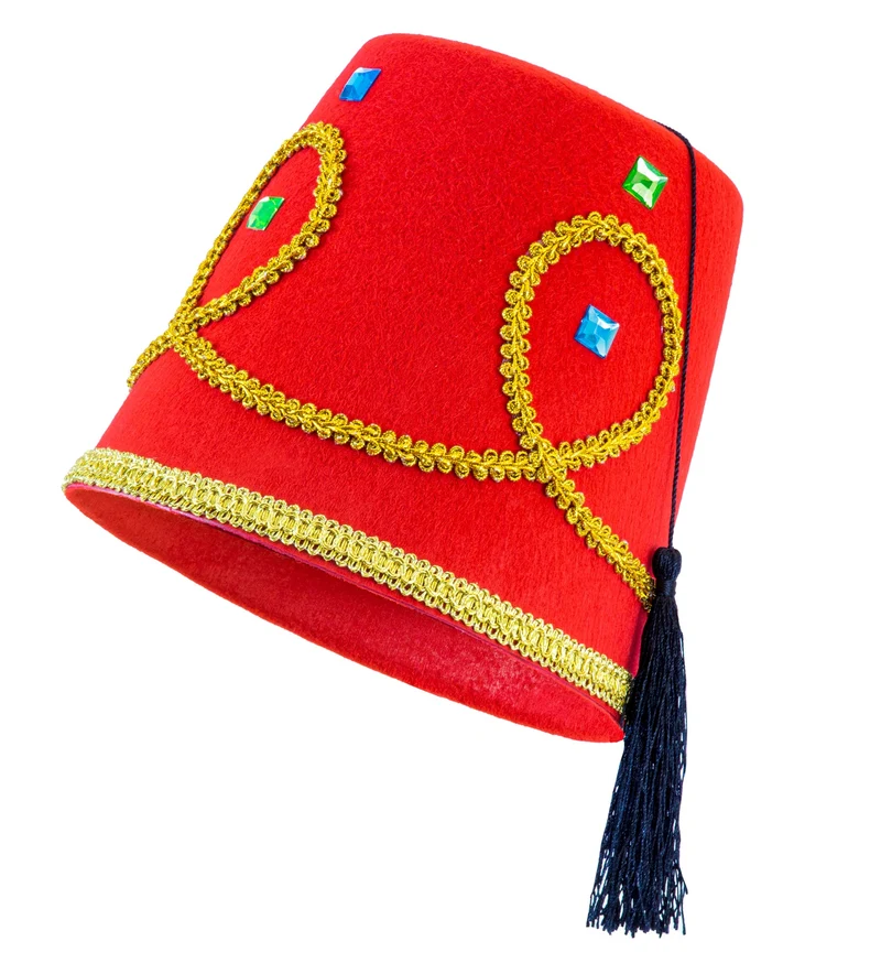 Fez hoed rood met gouden accenten