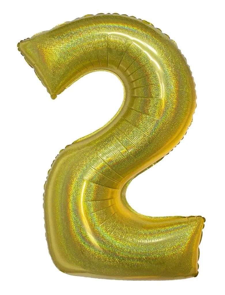 Folieballon Holografisch Goud Cijfer '2' - 102cm