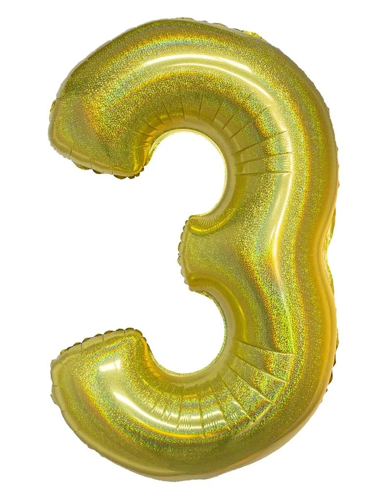 Folieballon Holografisch Goud Cijfer '3' - 102cm