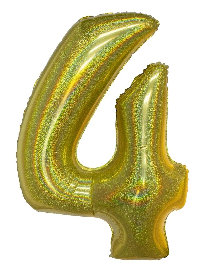Folieballon Holografisch Goud Cijfer '4' - 102cm