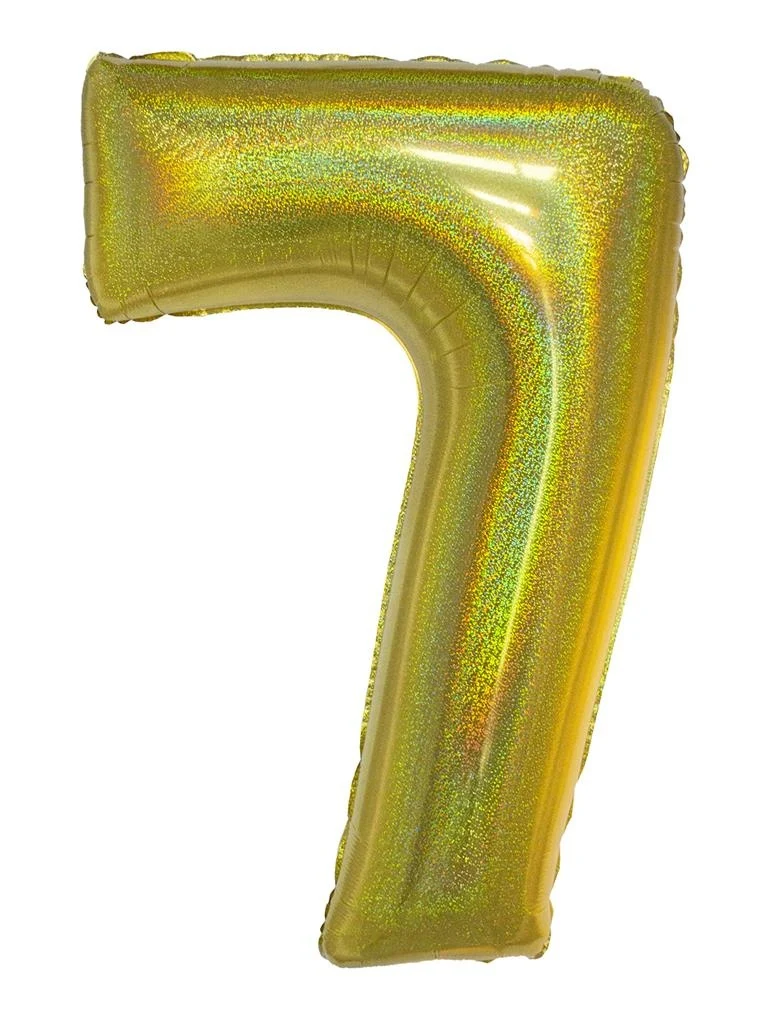 Folieballon Holografisch Goud Cijfer '7' - 102cm