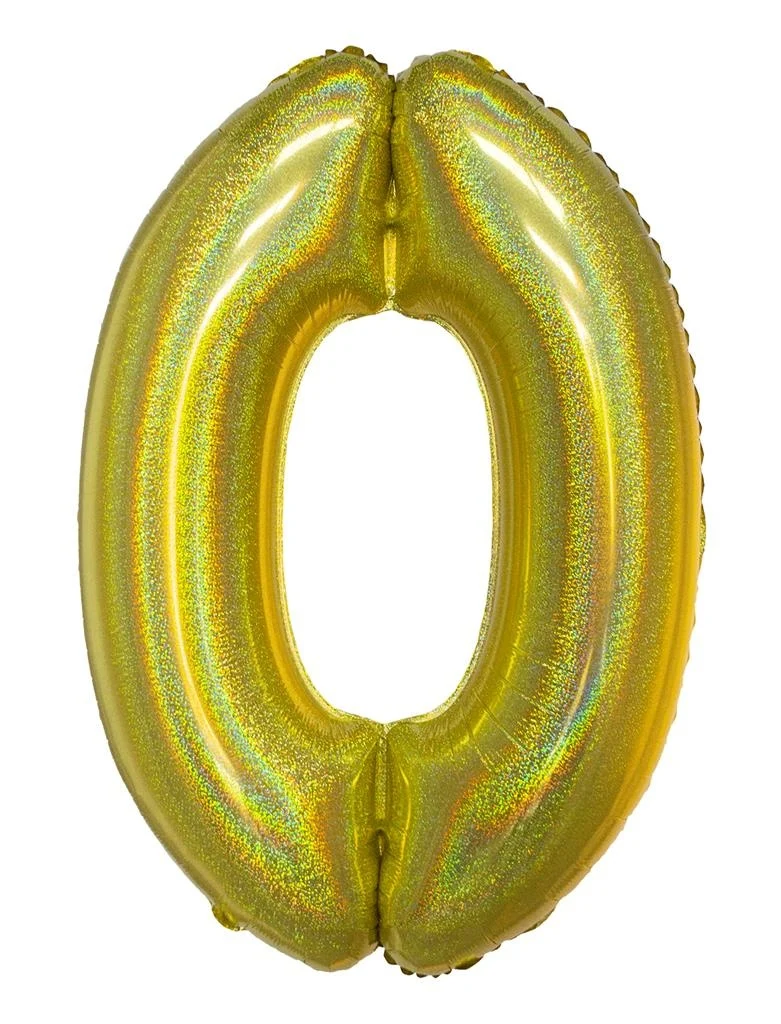 Folieballon Holografisch Goud Cijfer '0' - 102cm