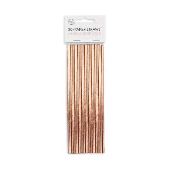 Papieren rietjes metallic rosé goud 20 stuks