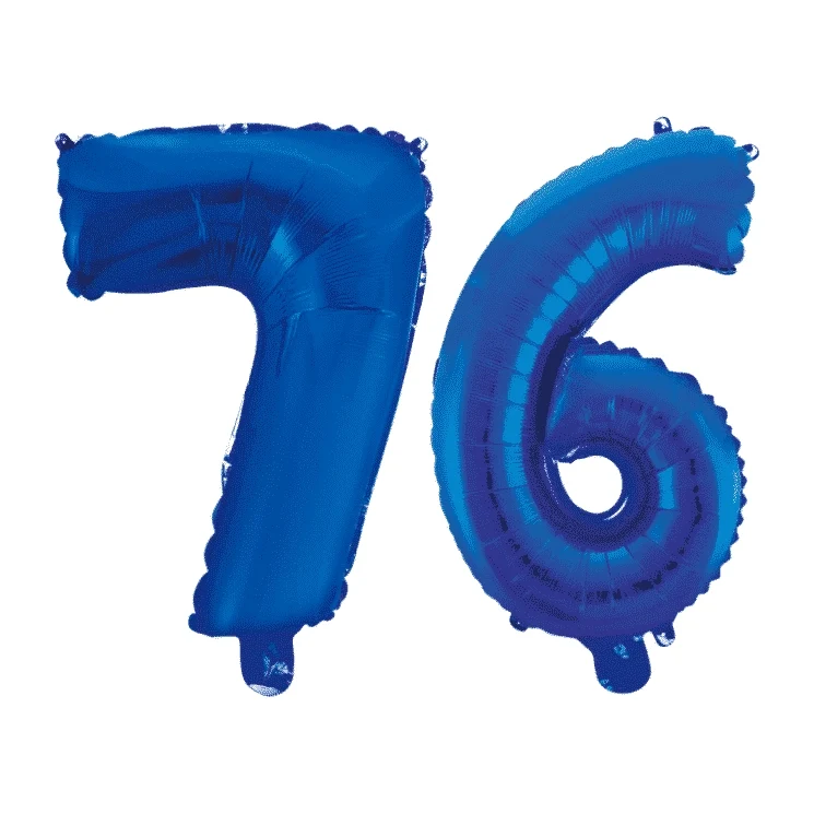 Folieballon 76 jaar blauw 86cm